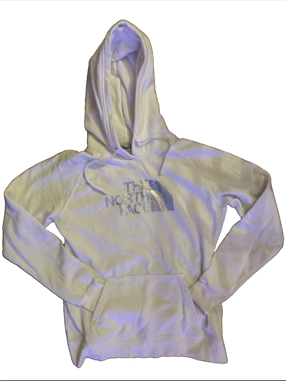 The North Face Women’s Hoodie Metallic Logo Pullover Fleece Size M White EUC